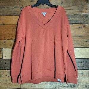 Orvis Rust Orange Soft Vneck Sweatshirt Small‎